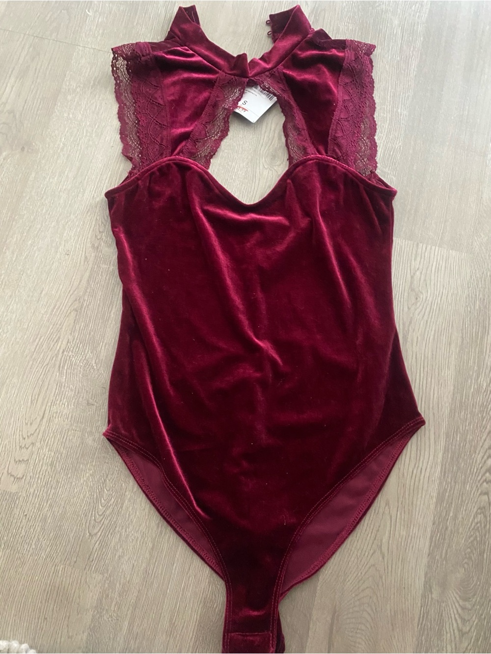 Velvet Lace Halter Bodysuit - Burgundy - SMALL NWT - Picture 1 of 3